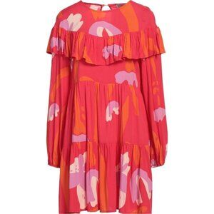 Never Fully Dressed Vibrant ruffled tiered long sleeve mini dress pink orange 12